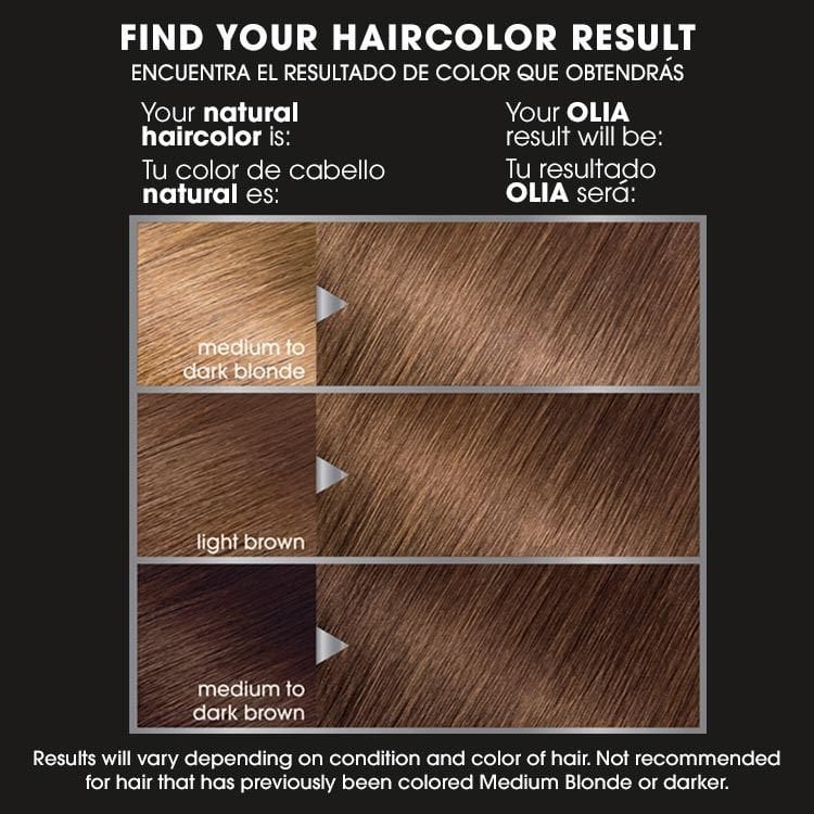 Olia 6.3 light golden brown before after swatch